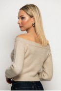 Cropped πλεκτό off shoulder με στρας μπεζ ανοιχτό