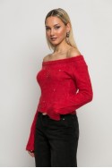 Cropped πλεκτό off shoulder με στρας κόκκινο