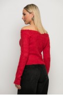 Cropped πλεκτό off shoulder με στρας κόκκινο