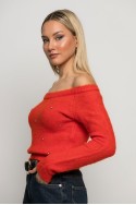 Cropped πλεκτό off shoulder με στρας πορτοκαλί