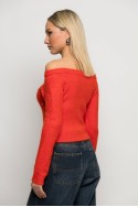 Cropped πλεκτό off shoulder με στρας πορτοκαλί