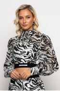 Cropped μπλούζα με λάστιχο στην μέση zebra print μαύρο