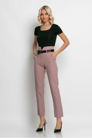 Cropped ψηλόμεσο παντελόνι office με ζώνη dusty pink