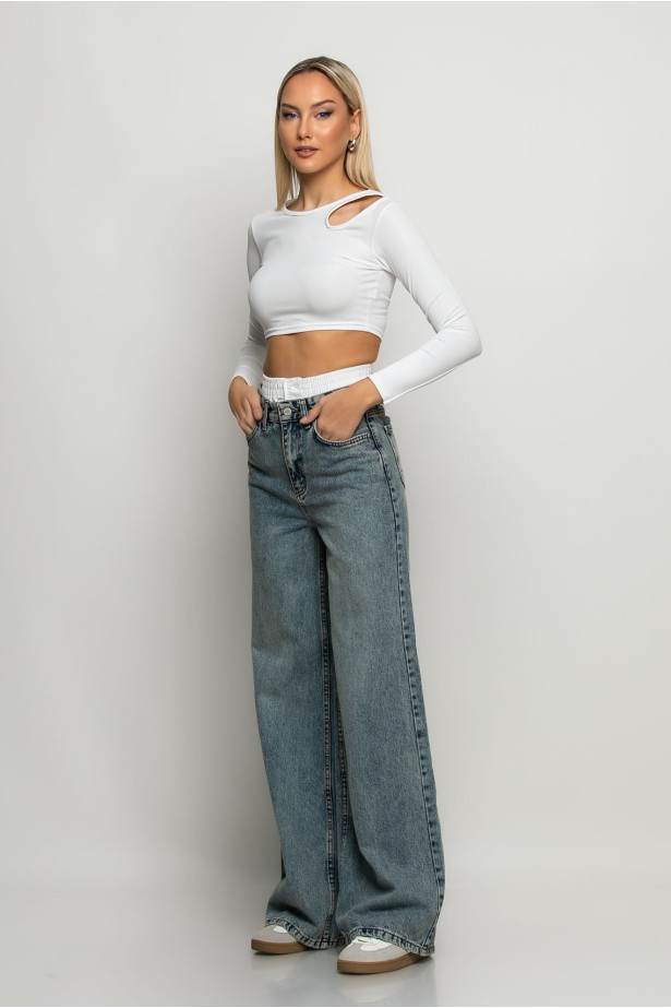 Boxer jean wide leg μπλε