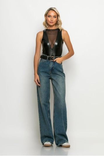 Jean wide leg μπλε