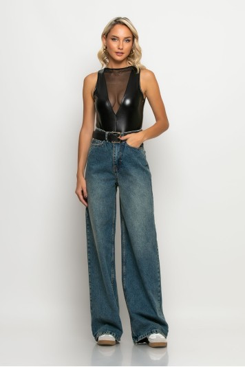 Jean wide leg μπλε