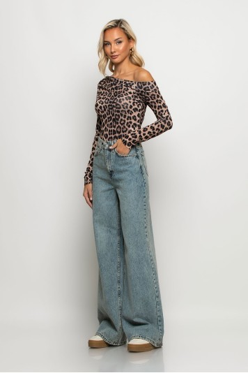 Jean wide leg μπλε