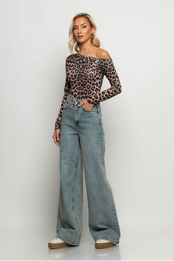 Jean wide leg μπλε