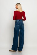 Jean mom fit wide leg μπλε σκούρο