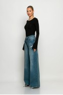 Jean wide leg loose fit με φερμουάρ στα πλαϊνα μπλε