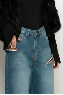 Jean wide leg loose fit με φερμουάρ στα πλαϊνα μπλε