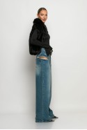 Jean wide leg loose fit με φερμουάρ στα πλαϊνα μπλε