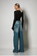 Jean wide leg loose fit με φερμουάρ στα πλαϊνα μπλε