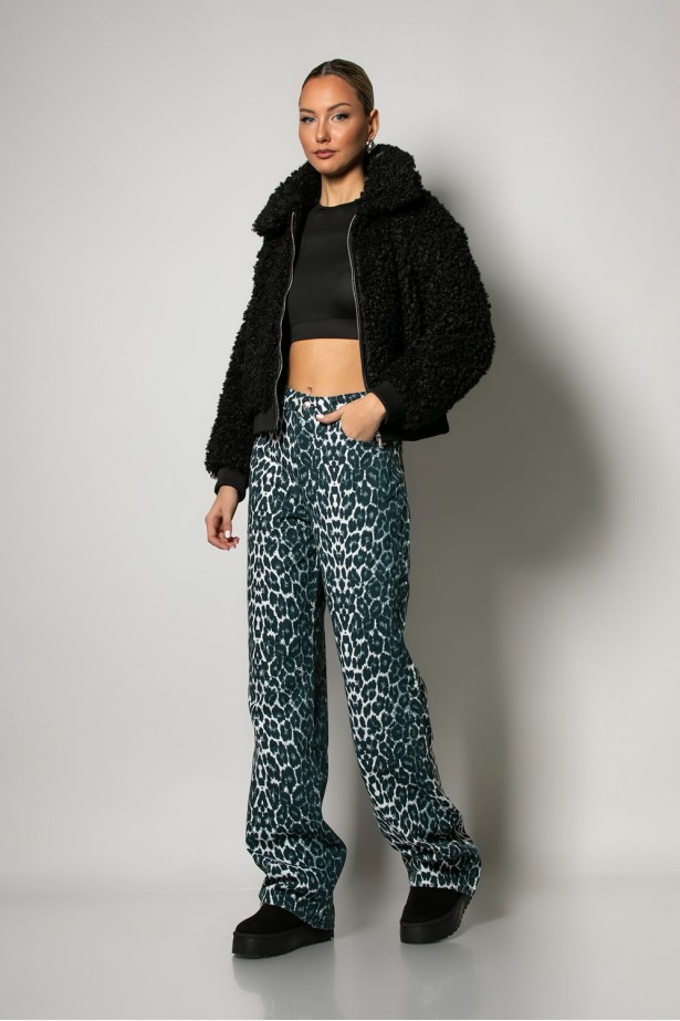 Jean wide leg leopard print μαύρο