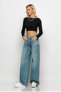 Jean wide leg με μεγάλες τσέπες μπλε