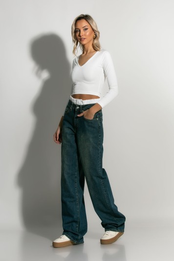 Wide leg baggy boxer jean μπλε σκούρο