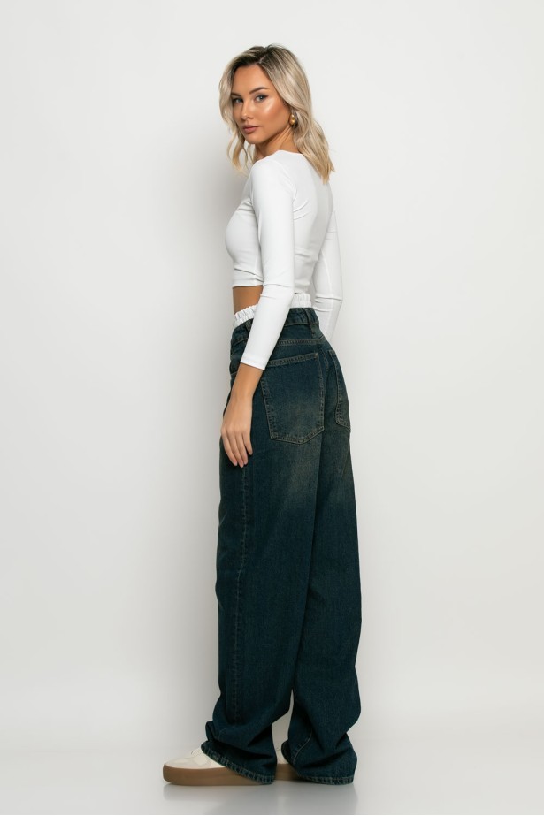 Wide leg baggy boxer jean μπλε σκούρο