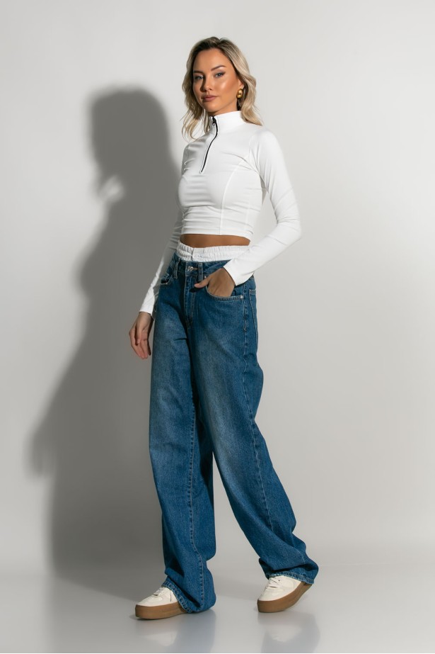 Wide leg baggy boxer jean μπλε