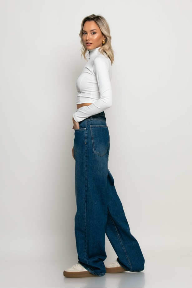 Wide leg baggy boxer jean μπλε