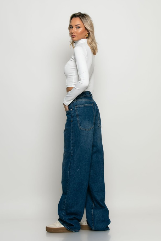 Wide leg baggy boxer jean μπλε