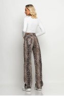 Jean straight leg snake print με ξέφτια καφέ