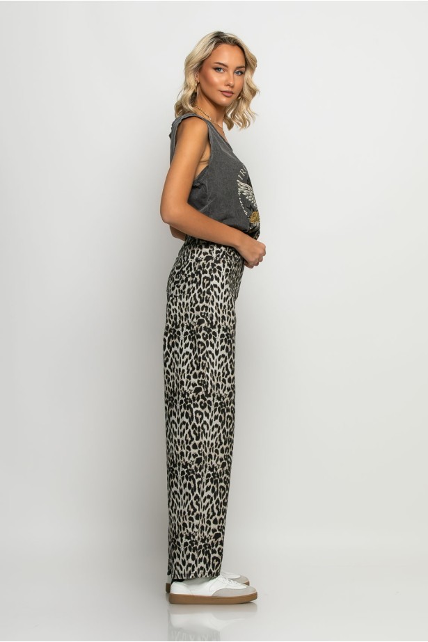 Jean loose fit leopard print γκρι