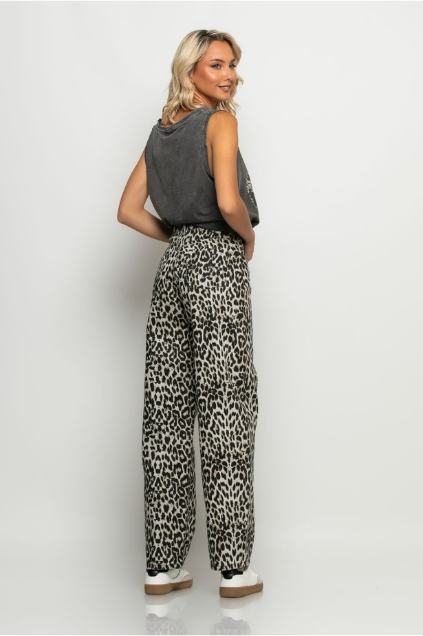 Jean loose fit leopard print γκρι