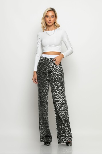 Boxer jean straight leg leopard print γκρι