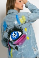 Jean jacket oversized με φθορές και στάμπα (eye) μπλε