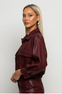 Leather bomber jacket με κουμπιά μπορντό