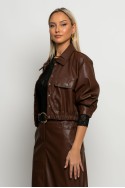 Leather bomber jacket με κουμπιά σοκολά