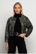 Leather bomber jacket με λάστιχο στην μέση γκρι