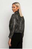 Leather bomber jacket με λάστιχο στην μέση γκρι