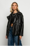 Oversized leather jacket μαύρο