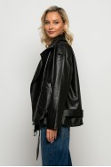 Oversized leather jacket μαύρο