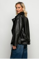 Oversized leather jacket μαύρο