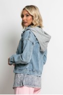 Jean jacket με αποσπώμενη φούτερ κουκούλα μπλε ανοιχτό