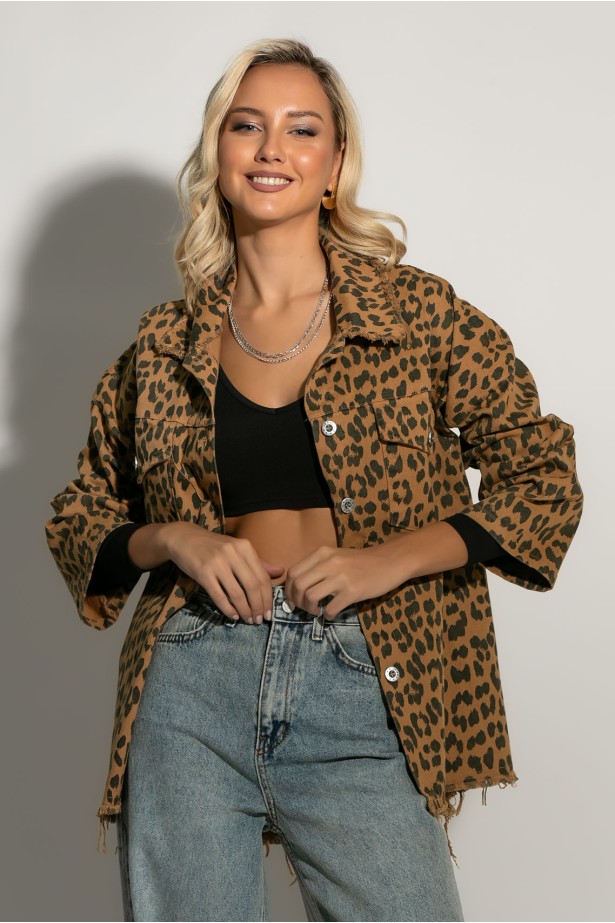 Jean jacket leopard print ταμπά