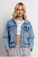 Jean jacket με μεγάλες τσέπες και αποσπώμενη κουκούλα μπλε ανοιχτό