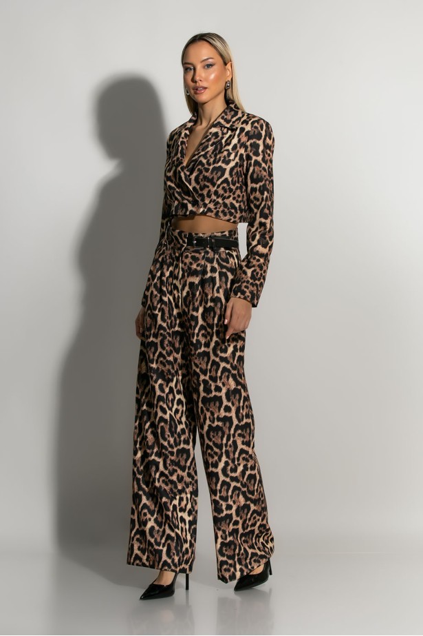 Cropped leopard print σακάκι μπεζ