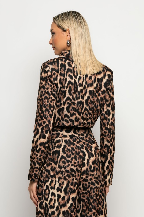 Cropped leopard print σακάκι μπεζ